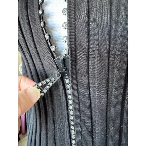 Belldini Sweater Cardigan Women Sz XL Black Full Zipper Rhinestones Stretch Knit - Picture 3 of 12